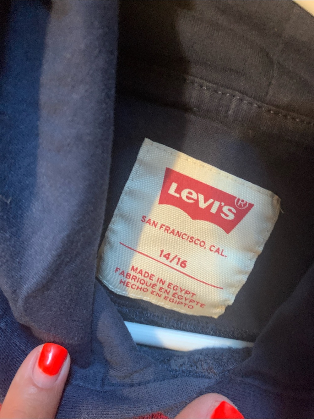 Levi's Navy Hoodie with Red Logo Pullover 14 16 - Picture 4 of 4